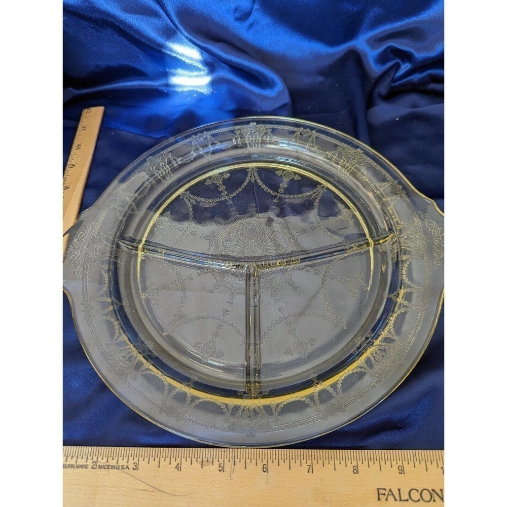 1930s Anchor Hocking Yellow Cameo Plate with Closed Handles